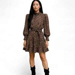 Zara Womens Dress Sz M Cheetah Animal Print Ruffle Princess Coastal Cowgirl Belt